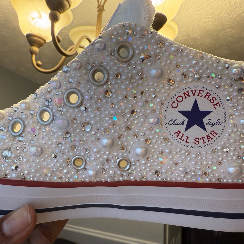 Converse White and Black Iridescent Bling Beaded Sneakers - Picture 5 of 5